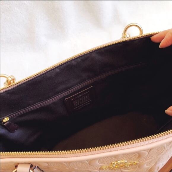Coach Nude Pink Signature Embossed Leather Tote - Picture 5 of 8